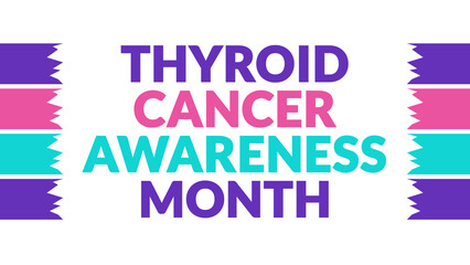 Thyroid Cancer Awareness Month text with side lines on a White background. Which is observed every year in September to celebrate and wish Thyroid Cancer Awareness Month.