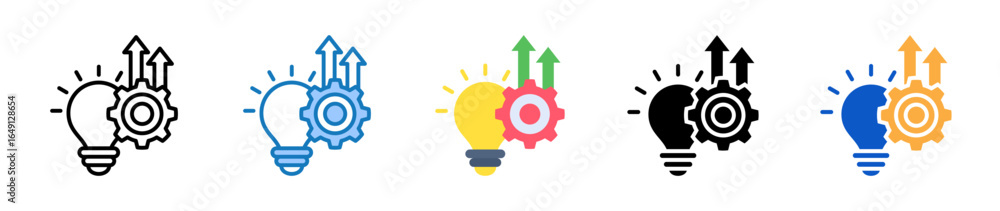 Aufkleber process improvement multiple style icons set design vector illustration.