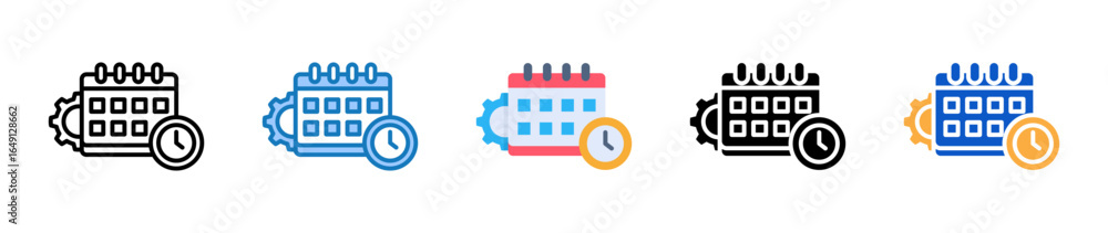 Poster schedule multiple style icons set design vector illustration.