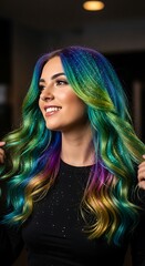 Vibrant Rainbow Hair with Sparkling Glitter Highlights