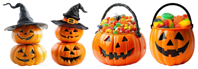 PNG Festive Halloween pumpkin decorations, element set on transparent background