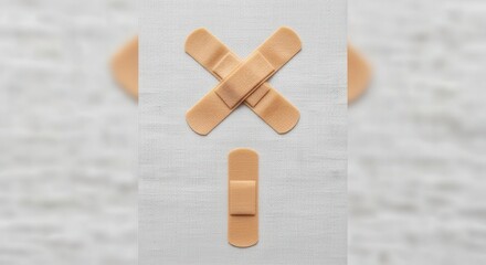 Minimalist composition of mouth tape arranged in X and I shapes on a neutral fabric background, sleep and wellness concept