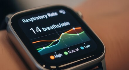Smartwatch displaying respiratory rate monitoring graph