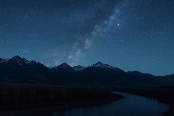 Milky Way Arching Over Mountain Peaks and Reflective River