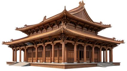 Ornate brown temple building with architectural details isolated on transparent background PNG, ideal for digital design, branding, wallpapers, posters, and print materials
