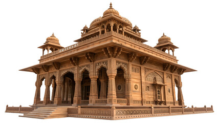 Ornate brown temple building with architectural details isolated on transparent background PNG, ideal for digital design, branding, wallpapers, posters, and print materials
