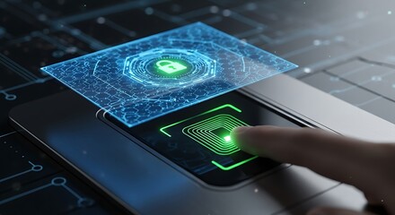 Fingerprint scan unlocking digital security with glowing padlock and circuit board design