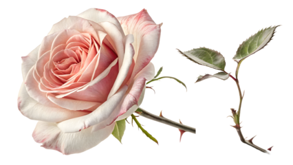 White-pink rose isolated on transparent background PNG with full depth of field, perfect for digital design, branding, wallpapers, posters, and print materials