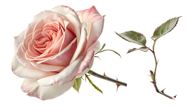 White-pink rose isolated on transparent background PNG with full depth of field, perfect for digital design, branding, wallpapers, posters, and print materials