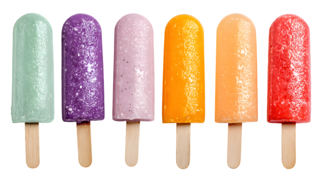 Multicolor popsicles on wooden sticks isolated on white