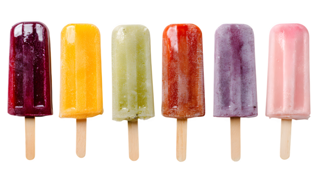 Multicolor popsicles on wooden sticks isolated on white