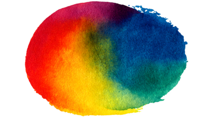 Multicolored gradient watercolor stain circle isolated on white