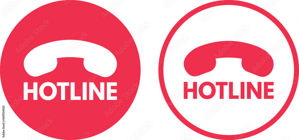 Poster red hotline button icon set in red color . hotline button with call icon . vector illustration