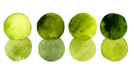 Olive green circle watercolor texture set isolated on white