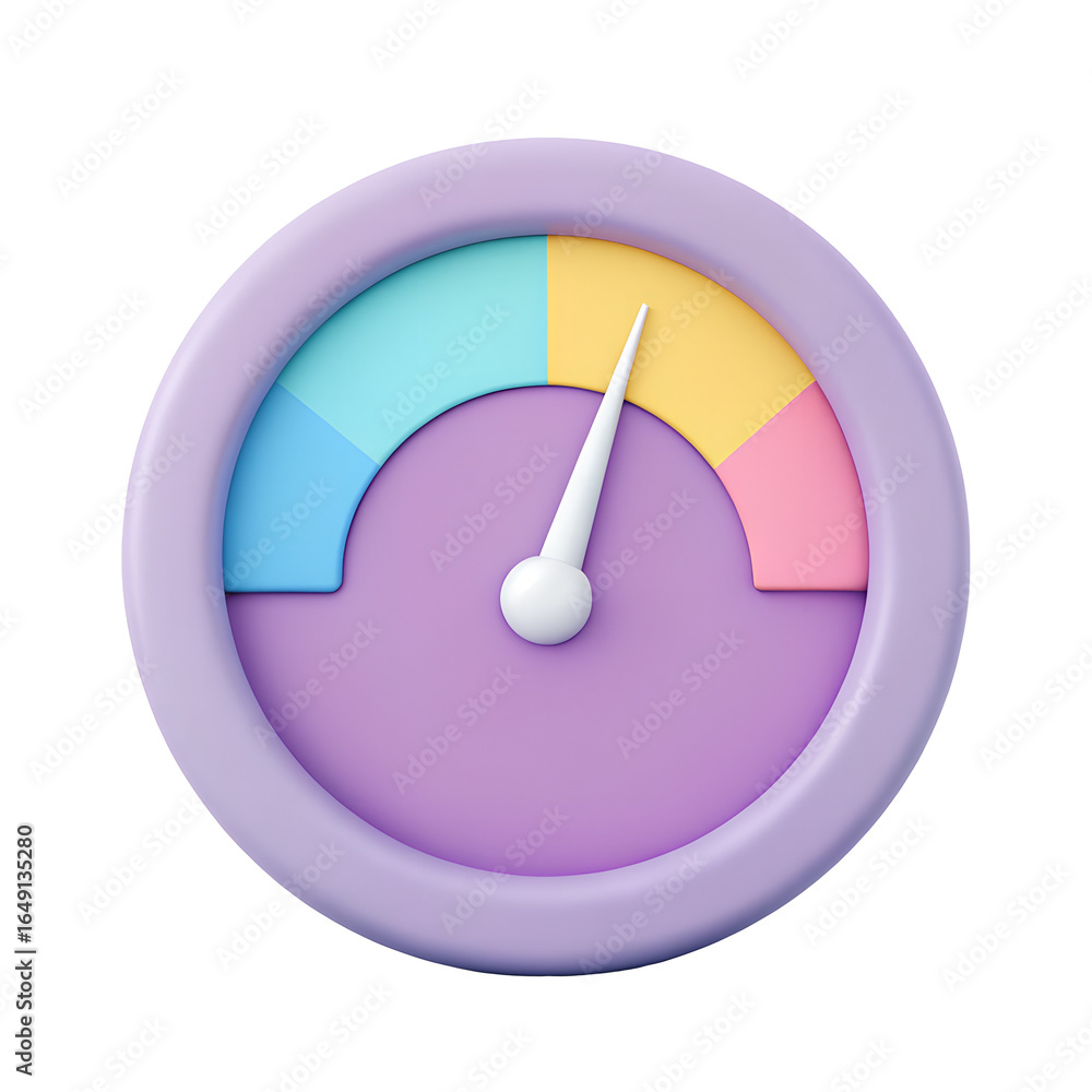 Poster colorful gauge meter with needle pointing to a good level isolated on transparent background