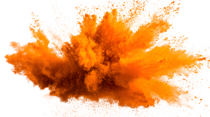 Orange powder explosion burst isolated on white