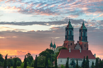 Church on Tumsky Island in Poznań at dawn in spring in Poland