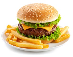 Close-up of a hamburger and fries