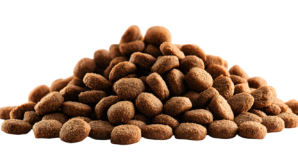Pile of dry cat food pellets isolated on white