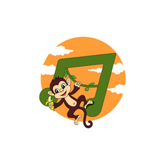 Vector illustration of a monkey hanging in the afternoon