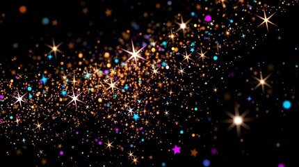 Colorful Glittering Stars and Particles on Black Background Particle Bokeh
