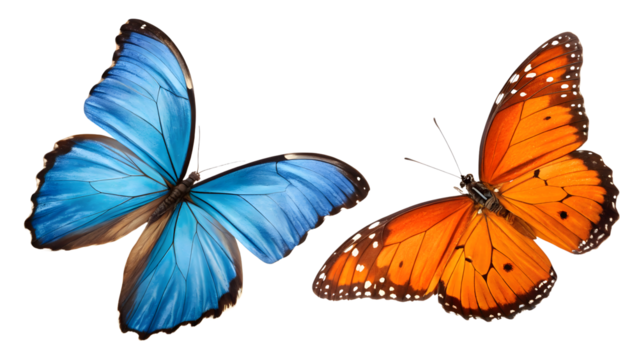 Two colourful butterflies isolated on transparent background PNG, perfect for digital design, branding, wallpapers, posters, and print materials
