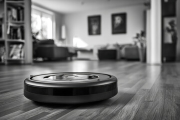 Automation in modern homes a monochrome interior featuring a technology-driven black appliance in action