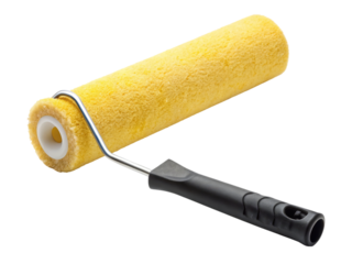 Yellow Paint Roller with Black Handle on Transparent Background