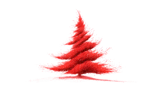 Abstract red Christmas tree drawing isolated on white