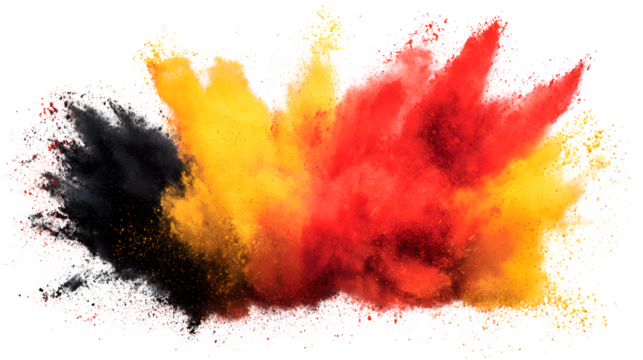 Powder explosion in black, red, and yellow isolated on white
