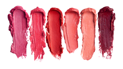 Assorted lipstick smear swatches isolated on white