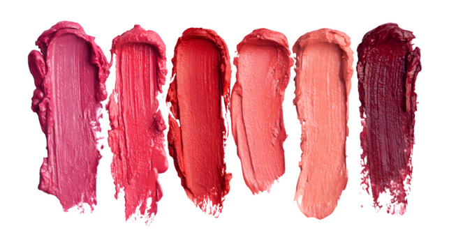 Assorted lipstick smear swatches isolated on white