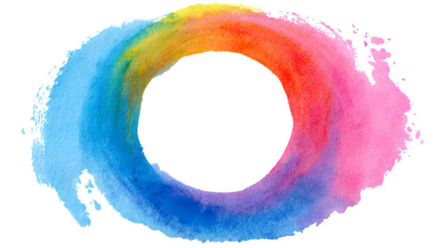 Rainbow watercolor stain ring isolated on white - Powered by Adobe