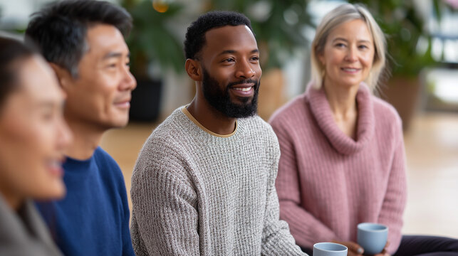 Diverse Group Enjoying Detox Tea After Yoga Meditation Session
