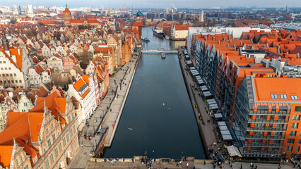aerial view of gdansk historical center on a sunny day in winter