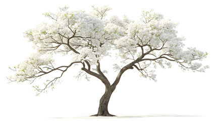 Obraz premium White flowers of tree isolated on transparent background PNG, perfect for digital design, branding, wallpapers, posters, and print materials 