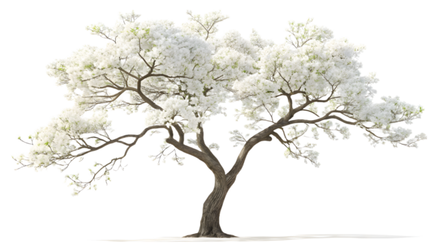 White flowers of tree isolated on transparent background PNG, perfect for digital design, branding, wallpapers, posters, and print materials
