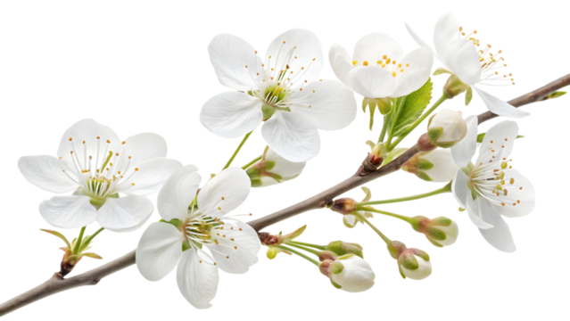 White flowers of tree isolated on transparent background PNG, perfect for digital design, branding, wallpapers, posters, and print materials