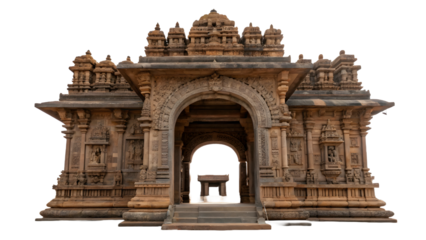 Ancient Indian temple archway isolated on transparent background PNG, ideal for digital design, branding, wallpapers, posters, and print materials