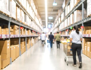 Blurred warehouse interior with people