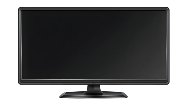 Black flatscreen monitor display isolated on white