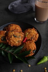 Homemade Dal or Daal fritters  - South Indian snacn Parippu vada served with tea