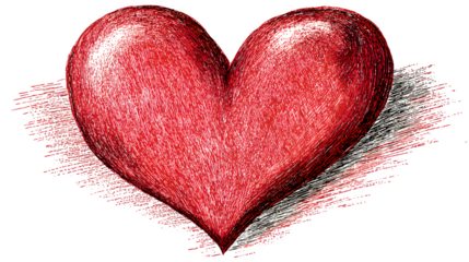 Red heart hand-drawn line art illustration isolated on white
