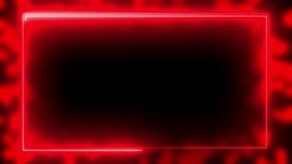 Bright red neon rectangle frame with abstract glowing red particles on a dark background celebration