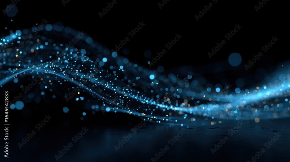 Poster abstract blue light trails flow across a dark background, creating a dynamic and artistic visual eff
