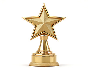 A golden star trophy sitting on a white surface in a studio with bright and clean lighting