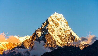 Majestic mountain peak bathed in golden sunrise