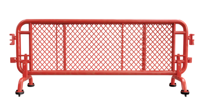 Red metal crowd control barricade isolated on white