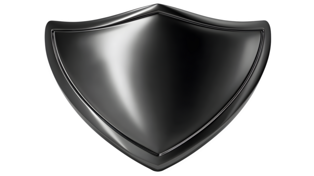 Black metallic shield with glossy surface isolated on white
