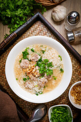 Rice, porridge, rice porridge, pork, Rice soup with minced pork, thai food, asian food,